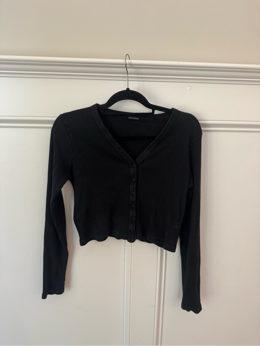 Brandy Melville Black Ribbed Cropped Henley
